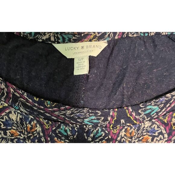 Lucky Brand Modern Boho Chic Paisley Blouse Blue Purple Yellow Print Back Slit S - Picture 3 of 6